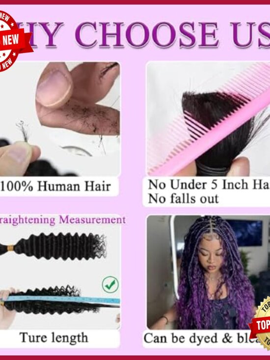 20 Inch Deep Wave Human Hair Extensions 110g 3 Bundles Boho Braids main image 5